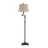 Metal Body Floor Lamp with Fabric Tapered Bell Shade, Beige and Black