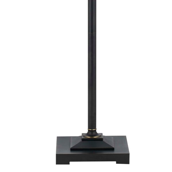 Metal Body Floor Lamp with Fabric Tapered Bell Shade, Beige and Black