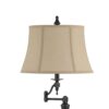 Metal Body Floor Lamp with Fabric Tapered Bell Shade, Beige and Black
