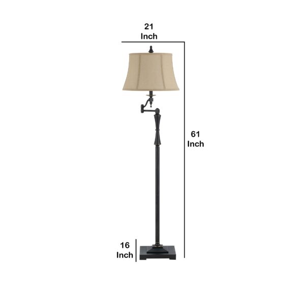 Metal Body Floor Lamp with Fabric Tapered Bell Shade, Beige and Black