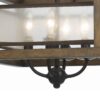 4 Bulb Semi Flush Pendant with Wooden Frame and Organza Striped Shade,Brown