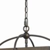 4 Bulb Semi Flush Pendant with Wooden Frame and Organza Striped Shade,Brown