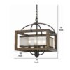 4 Bulb Semi Flush Pendant with Wooden Frame and Organza Striped Shade,Brown