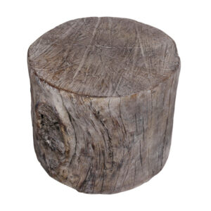 9 Inch Cement Stool Table, Tree Stump Design, Round Top, Classic Brown