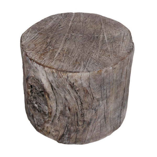 9 Inch Cement Stool Table, Tree Stump Design, Round Top, Classic Brown