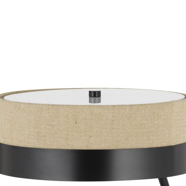 Metal Lined Fabric Shade Desk Lamp with Wooden Base, Beige and Black