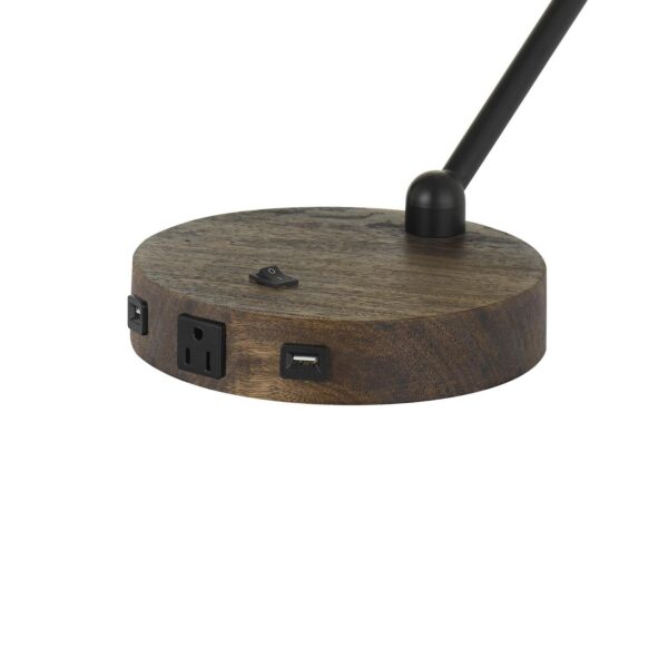 Metal Lined Fabric Shade Desk Lamp with Wooden Base, Beige and Black