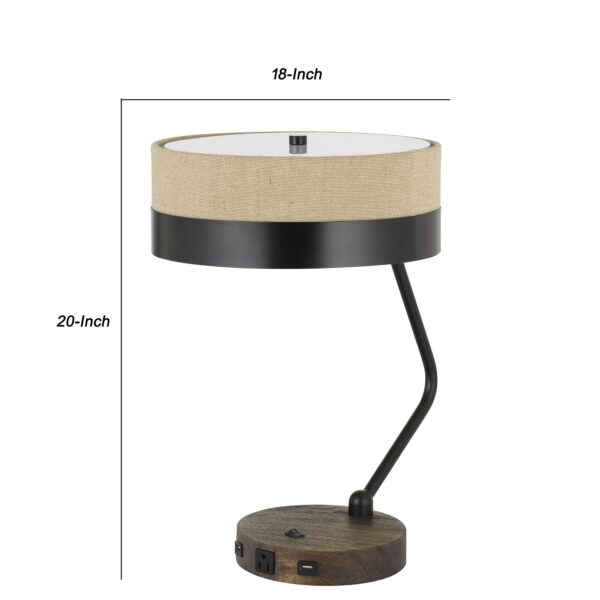 Metal Lined Fabric Shade Desk Lamp with Wooden Base, Beige and Black