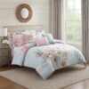 King Size 7 Piece Fabric Comforter Set with Floral Prints, Multicolor