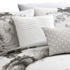 7 Piece Cotton King Comforter Set with Floral Print, Gray and White