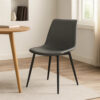 Leatherette Dining Chair with Bucket Seat and Metal Legs, Gray and Black