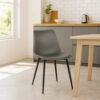 Leatherette Dining Chair with Bucket Seat and Metal Legs, Gray and Black
