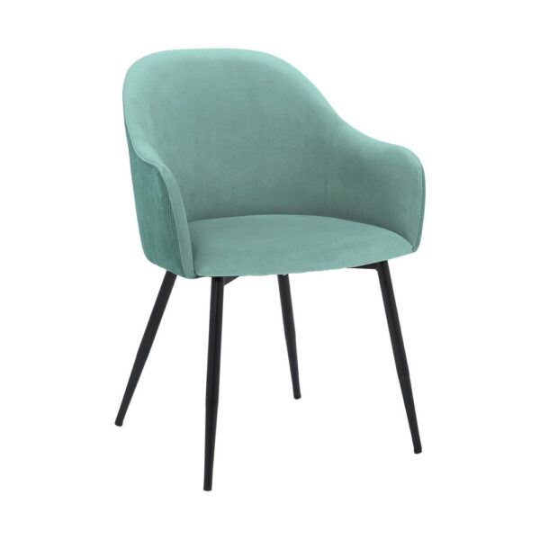 23 Inch Modern Dining Chair, Curved Back, Polyester, Metal Legs, Teal Blue