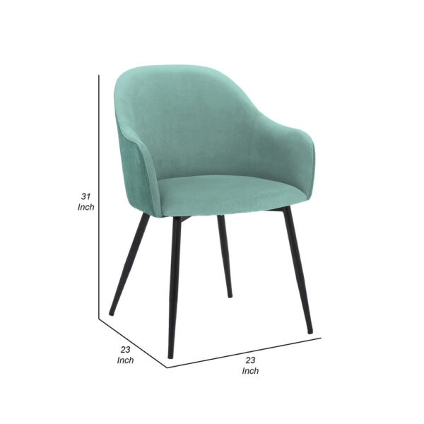 23 Inch Modern Dining Chair, Curved Back, Polyester, Metal Legs, Teal Blue