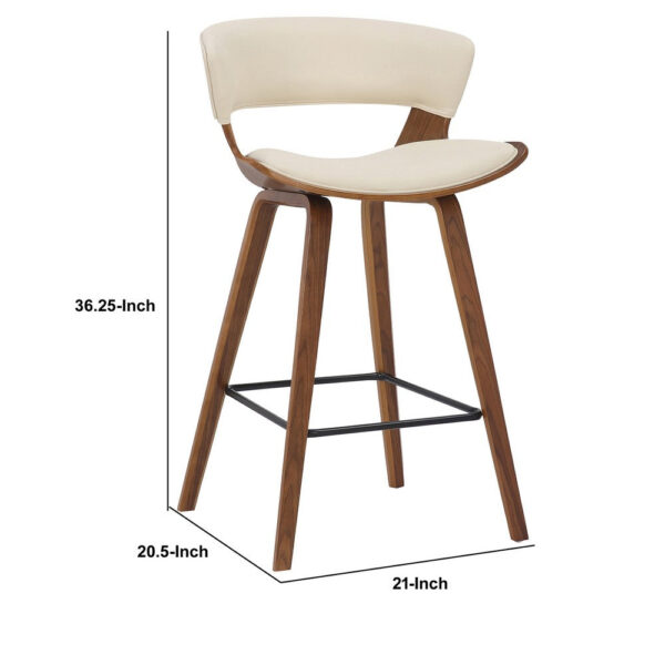 27 Inches Saddle Seat Leatherette Counter Stool, Cream and Brown