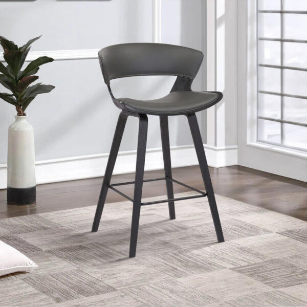 27 Inches Saddle Seat Leatherette Counter Stool, Gray