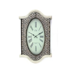 Wall Clock Set of 2 with Scalloped Wooden Top and Bottom, White