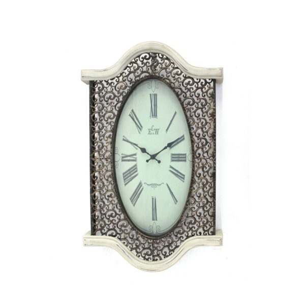 Wall Clock Set of 2 with Scalloped Wooden Top and Bottom, White
