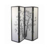 Wood and Paper 4 Panel Room Divider with Bamboo Print, White and Black