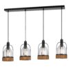 Metal Pendant Fixture with 4 Lantern Design Glass Shade, Black and Clear