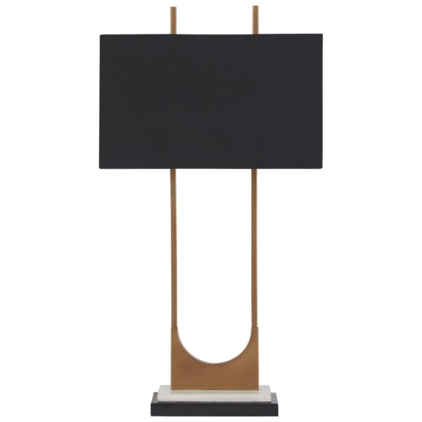 U Shaped Metal Body Table Lamp with Marble Base, Gold and Black