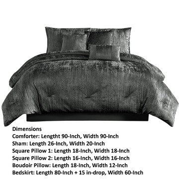Jay 7 Piece Queen Comforter Set, Polyester Velvet Deluxe Texture, Gray