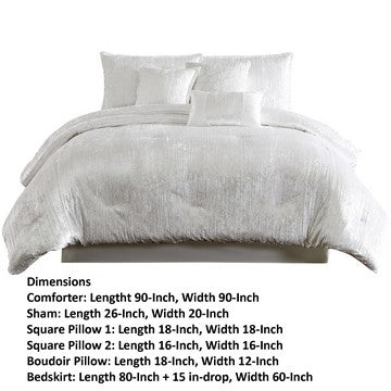 Jay 7 Piece Queen Comforter Set, White Polyester Velvet Deluxe Texture