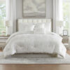 Jay 7 Piece Queen Comforter Set, White Polyester Velvet Deluxe Texture