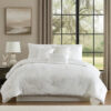 Jay 7 Piece Queen Comforter Set, White Polyester Velvet Deluxe Texture