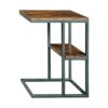 Wooden Top Accent Table with 1 Fixed Shelf and Metal Frame,Black and Brown