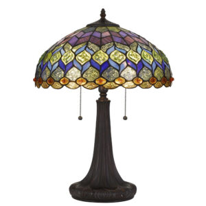 120 Watt Tiffany Table Lamp with Engraved Base, Multicolor