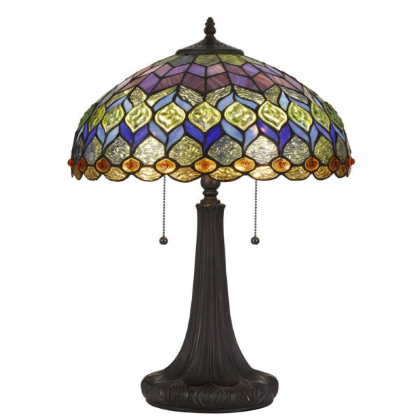 120 Watt Tiffany Table Lamp with Engraved Base, Multicolor