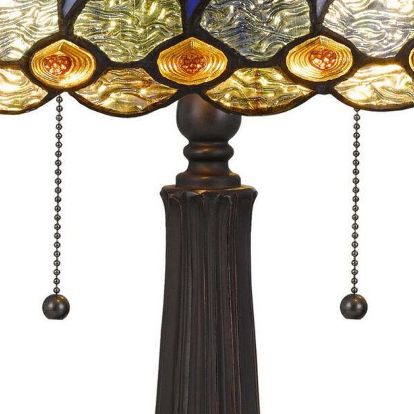 120 Watt Tiffany Table Lamp with Engraved Base, Multicolor