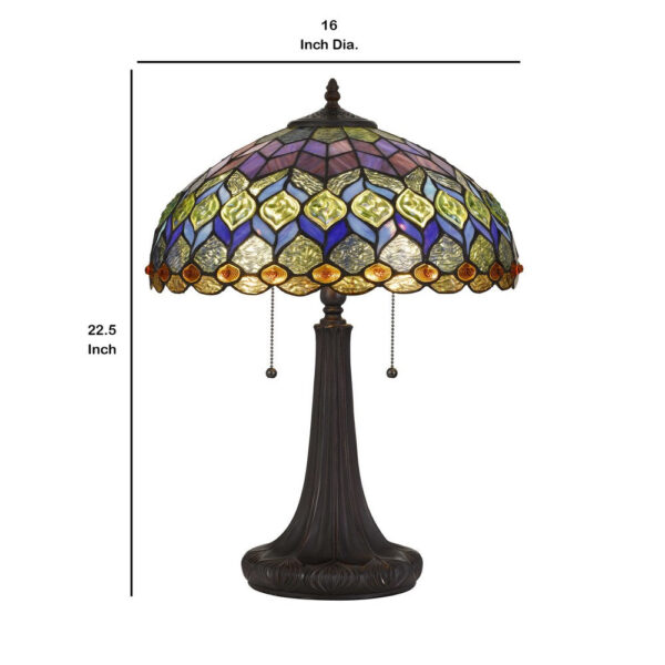120 Watt Tiffany Table Lamp with Engraved Base, Multicolor