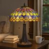 120 Watt Tiffany Table Lamp with Engraved Base, Multicolor