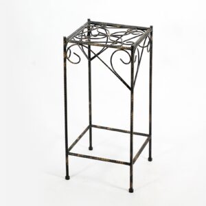 Scrolled Metal Frame Plant Stand with Square Top, Large, Black