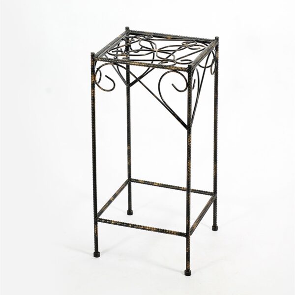 Scrolled Metal Frame Plant Stand with Square Top, Large, Black