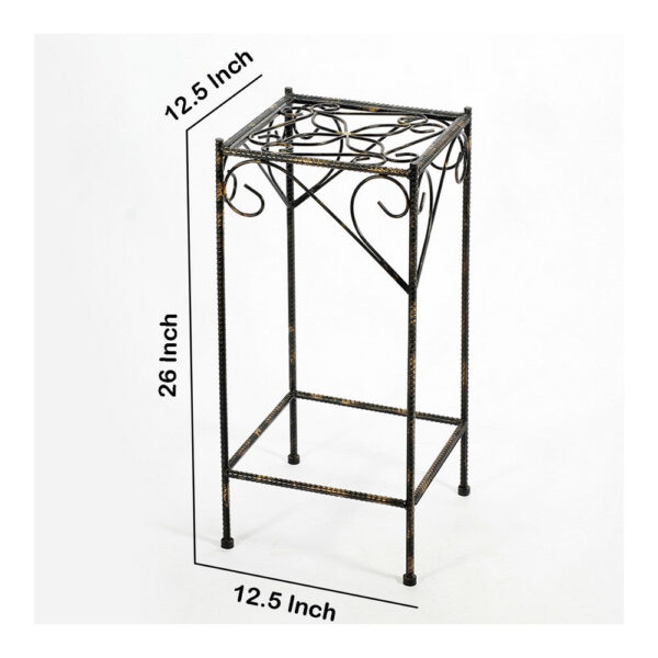 Scrolled Metal Frame Plant Stand with Square Top, Large, Black