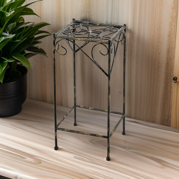 Scrolled Metal Frame Plant Stand with Square Top, Large, Black