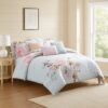 Queen Size 7 Piece Fabric Comforter Set with Floral Prints, Multicolor