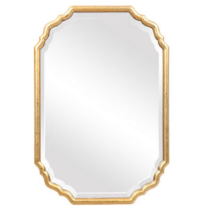 32 Inches Curved Design Wooden Vanity Mirror, Gold