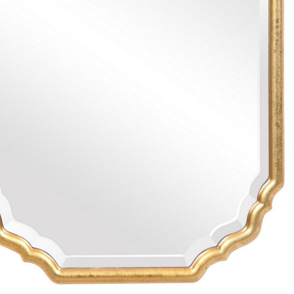 32 Inches Curved Design Wooden Vanity Mirror, Gold