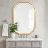 32 Inches Curved Design Wooden Vanity Mirror, Gold