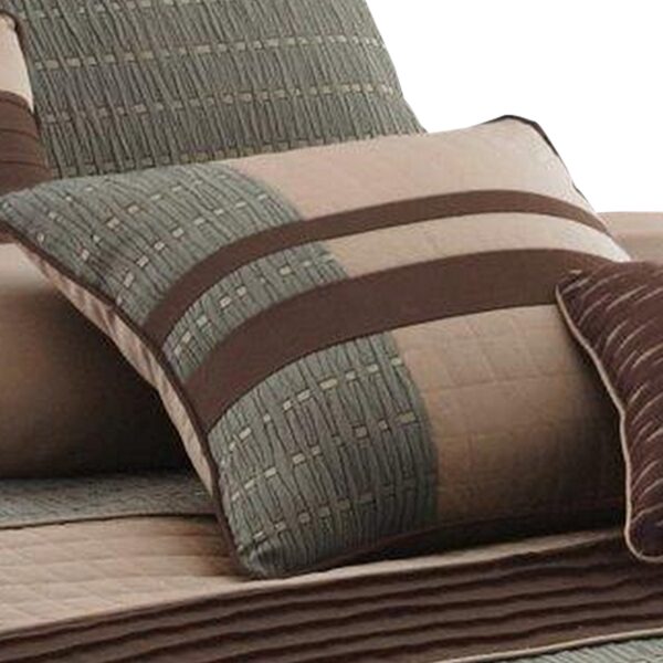 7 Piece King Polyester Comforter Set with Pleats and Texture, Gray and Brown