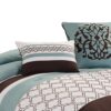 Quatrefoil King Size 8 Piece Fabric Comforter Set , Brown and Blue