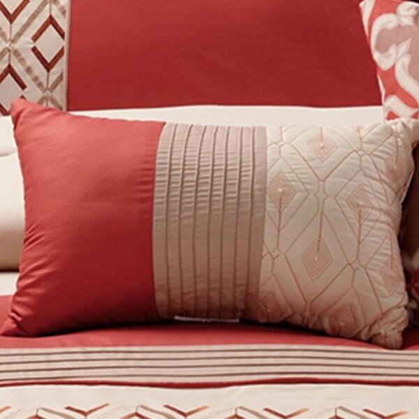 8 Piece King Polyester Comforter Set with Geometric Embroidery, Orange