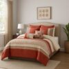 8 Piece King Polyester Comforter Set with Geometric Embroidery, Orange