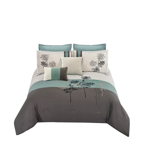 8 Piece King Polyester Comforter Set with Floral Embroidery, Multicolor