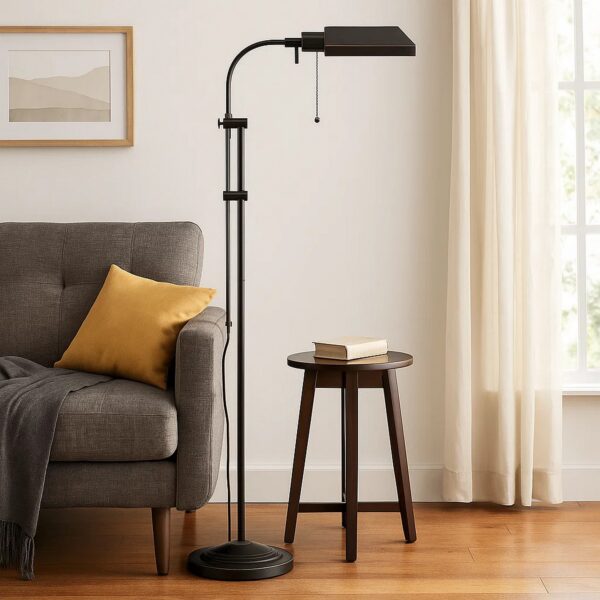 Metal Rectangular Floor Lamp with Adjustable Pole, Dark Bronze