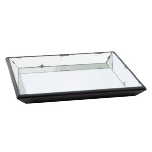 24 Inch Square Decorative Tray with Mirrored Surface, Modern Style, Black